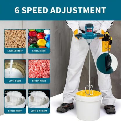 Electric Handheld Cement Mixer 2100W, 6-Speed Adjustable 800 RPM Mortar Mixer Drill for Mixing Paint