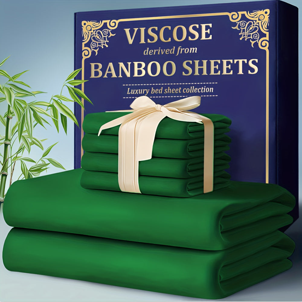 Bamboo Cooling Fitted Sheet Set 2300TC Deep Pocket All Season Bed Sheets for Entryways, Bedrooms and Living Spaces