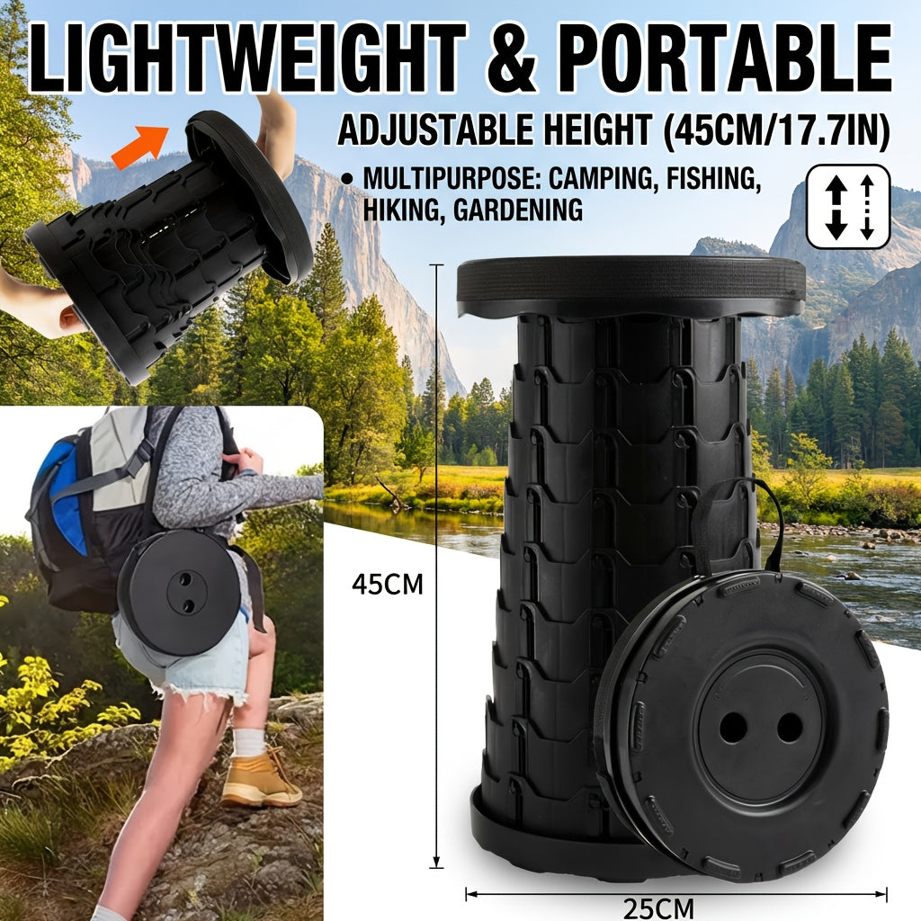 Collapsible Folding Camping Stool 2pcs | Max Load 400lbs Portable Telescopic Stool | Compact Plastic Seat for Travel Camping Hiking Fishing