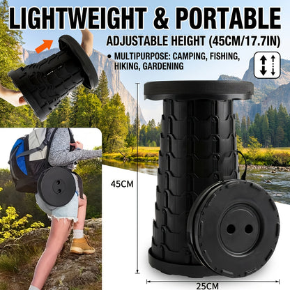Collapsible Folding Camping Stool 2pcs | Max Load 400lbs Portable Telescopic Stool | Compact Plastic Seat for Travel Camping Hiking Fishing