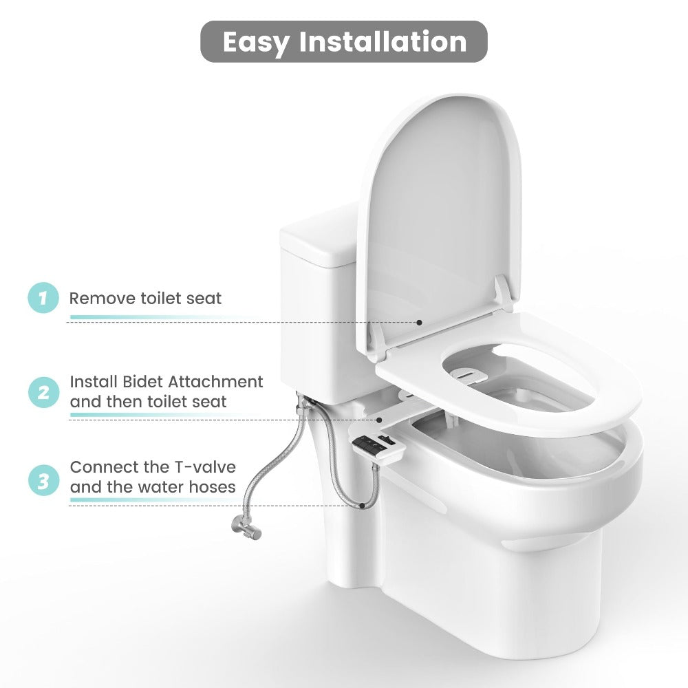 Bidet Attachment for Toilet – Dual Retractable Nozzle Non-Electric Self-Cleaning Fresh Water Bidet Sprayer