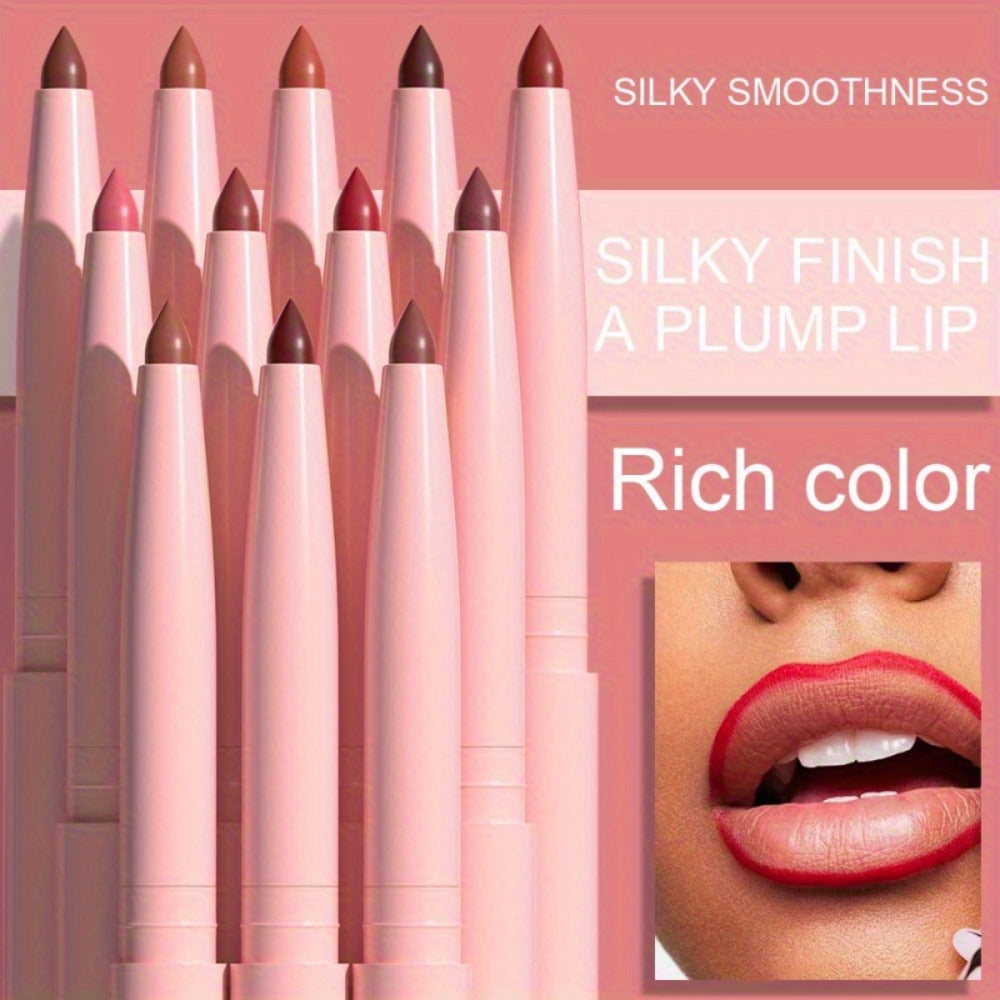 Waterproof Lip Liner Set 12 Pcs 2-in-1 Matte Lipstick Pencil Long Lasting Rich Pigment Smooth Glide Lip Color Kit Nude to Bold Shades