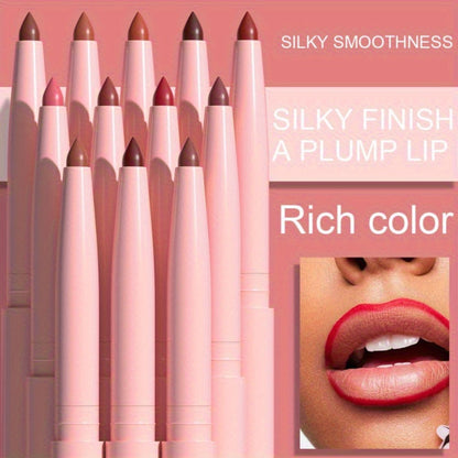 Waterproof Lip Liner Set 12 Pcs 2-in-1 Matte Lipstick Pencil Long Lasting Rich Pigment Smooth Glide Lip Color Kit Nude to Bold Shades