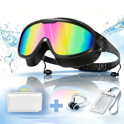 Mirrored Swimming Goggles with Nose Clip, Earplugs and Case in Gold, Pink or Two-Pair Gold-and-Pink Options