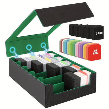 Trading Card Storage Box 5-Row 3900+ Capacity – Card Deck Case with 48 Colorful Dividers & 5 Foam Supporters for MTG Commander Yu-Gi-Oh
