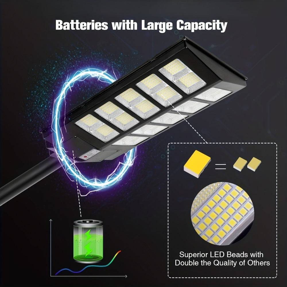 Solar Street Lights Outdoor 800 LED with Motion Sensor, 6500K Dusk to Dawn Flood Light, Remote Control