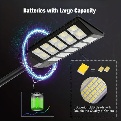 Solar Street Lights Outdoor 800 LED with Motion Sensor, 6500K Dusk to Dawn Flood Light, Remote Control
