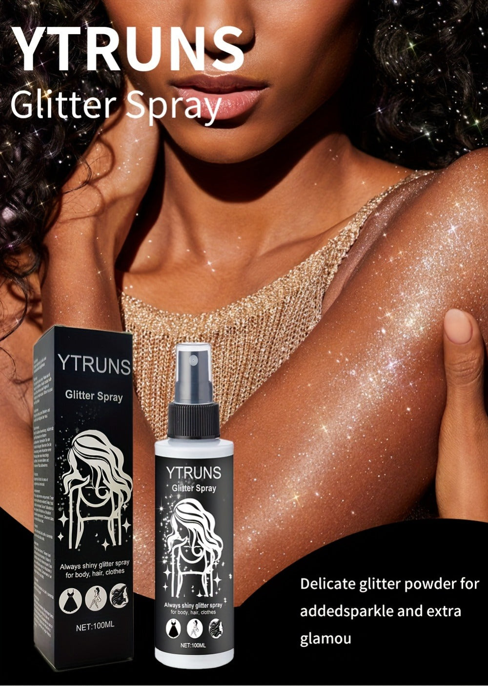 Body Shimmer Spray for Women – Star-Shaped Glitter Sparkle Mist 100ml Hydrating Formula for Body Hair & Clothes