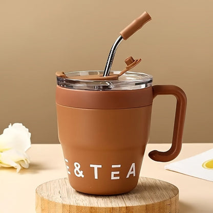 16oz Stainless Steel Straw Travel Tumbler with Handle and Clear Lid in Six Checkout Colors