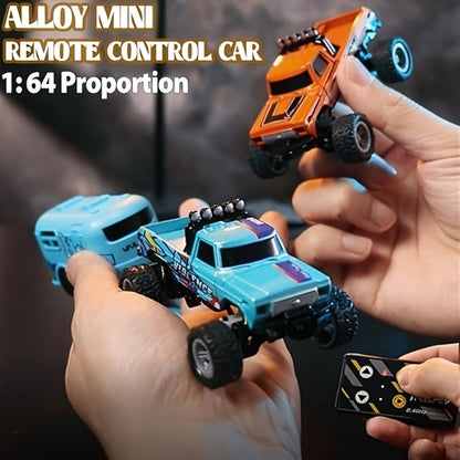 Mini RC Truck Toy 1:64 Scale 2.4GHz Off-Road Alloy Crawler with Detachable Trailer Body Lights & LED Headlights