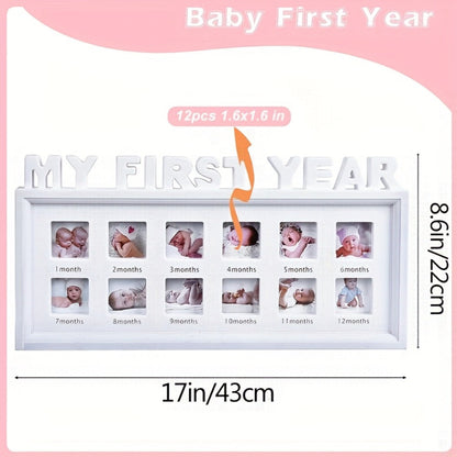 Baby First Year Picture Frame Newborn Memory Keepsake - White Photo Frame Gift for New Mom with Milestone Display