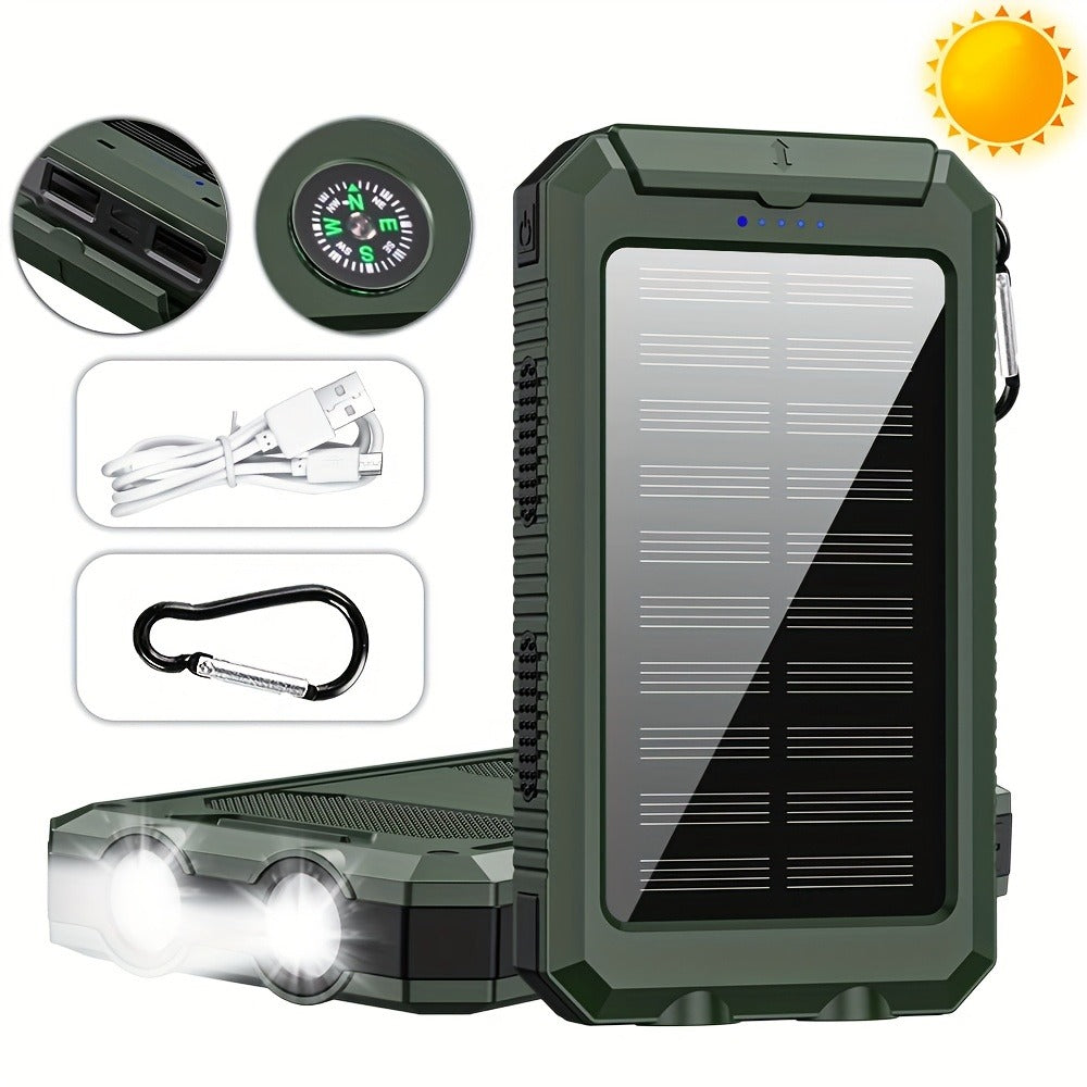 Solar Power Bank 40000mAh with Built-in 4 Cables & 15W Wireless Charging – 6 Outputs 3 Inputs Dual LED Flashlight Portable Charger
