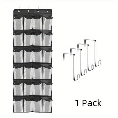 Over Door Shoe Organizer 24 Large Mesh Pockets, Foldable Breathable Hanging Storage Rack for Entryways, Bedrooms and Living Spaces