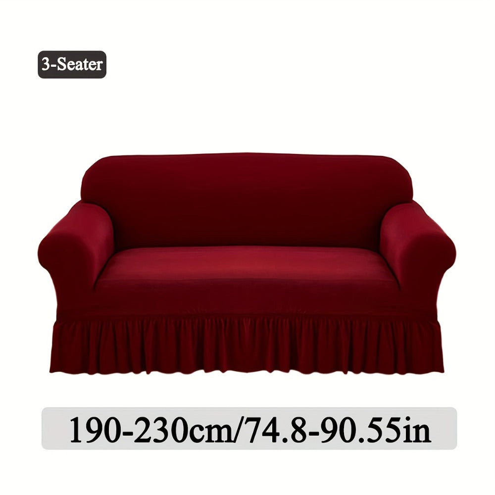 Sofa Cover Textured Skirted Full-Cover Slipcover with Elastic Stretch and Backing Detail for 3 or 4 Seats