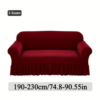 Sofa Cover Textured Skirted Full-Cover Slipcover with Elastic Stretch and Backing Detail for 3 or 4 Seats