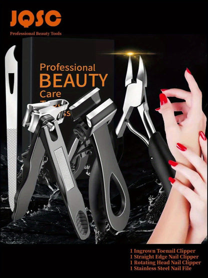 Heavy Duty Toenail Clippers Set 3 Piece for Thick Nails – Wide Jaw Stainless Steel Straight & Angled Nail Clipper with Nail File