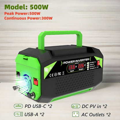 Power Inverter 500W/1000W DC 12V to AC 110V - Car Power Converter with LCD Display, 2 AC Outlets