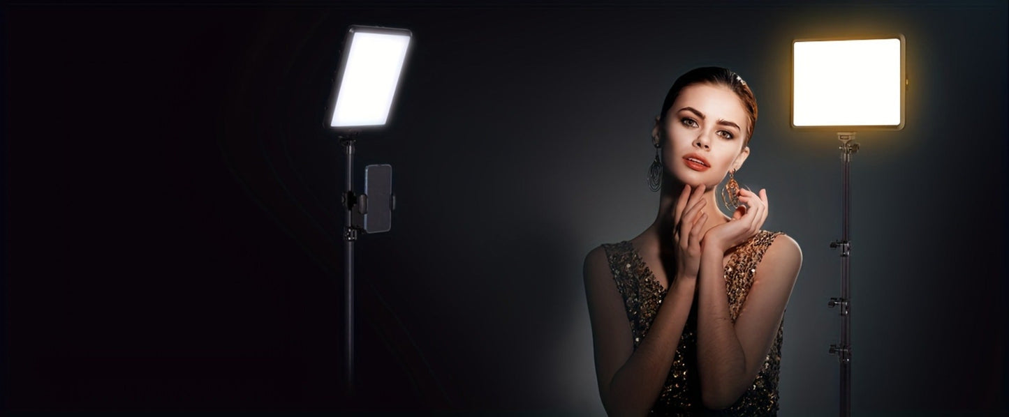 2-Pack LED Video Light Kit with Tripod Stand & Phone Holder, 2800-6500K Dimmable, CRI 97+, USB Powered Studio Lighting for YouTube