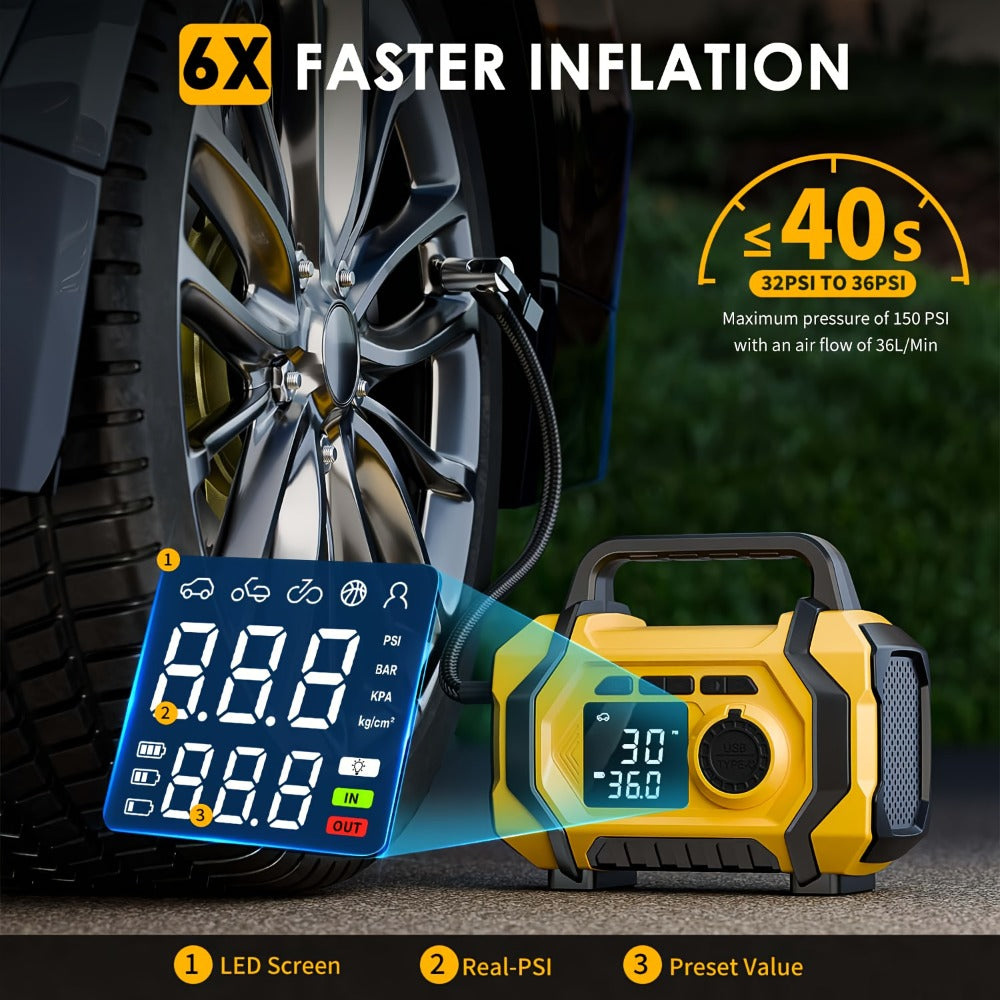 7000A Jump Starter with Air Compressor & Tire Inflator, 8-in-1 Portable Car Battery Booster for 9L Gas 8.5L Diesel, 150PSI Auto-Stop