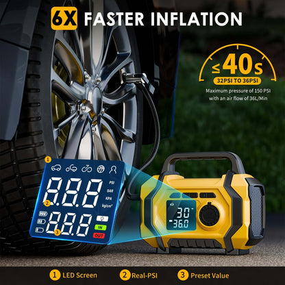 7000A Jump Starter with Air Compressor & Tire Inflator, 8-in-1 Portable Car Battery Booster for 9L Gas 8.5L Diesel, 150PSI Auto-Stop