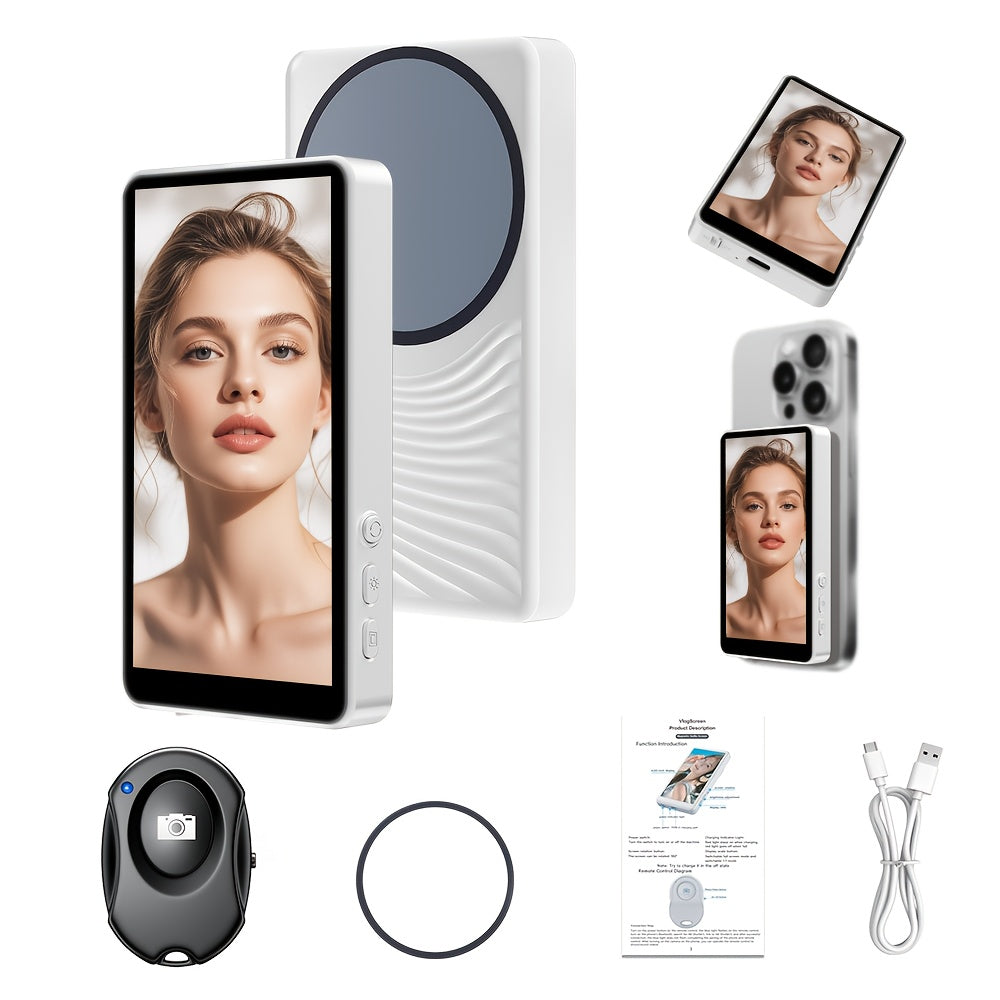 Magnetic Selfie Monitor Screen for Vlogging & Live Streaming, Rear-Facing Main Camera Display for iPhone & Android