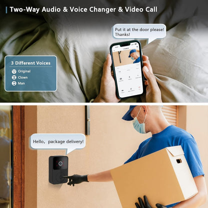 Video Doorbell 960p Wireless Camera with Voice Changer, Night Vision, Two-Way Audio and Single or Two-Pack Options