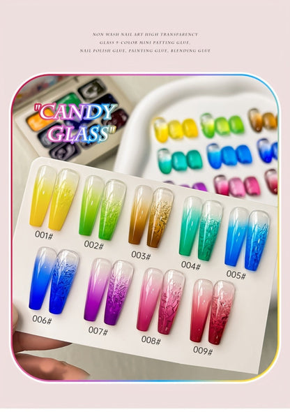 Gel Nail Polish 9-Color Candy-Glass Set with Translucent Gradient Finish and Fall-Winter Shade Palette for Nail Art