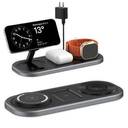 Wireless Charging Station, Foldable 3-in-1 15W Pad for iPhone, Samsung Galaxy, Apple Watch and AirPods Models