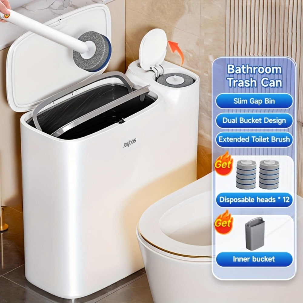 Disposable Toilet Brush with Trash Can 3-in-1 Set Replaceable Brush Heads Space-Saving for Entryways, Bedrooms and Living Spaces