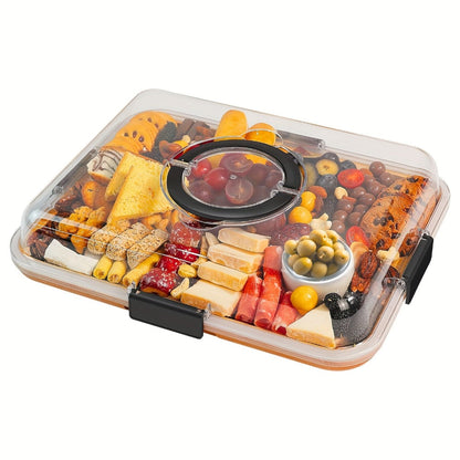 Bamboo Charcuterie Board with Acrylic Lid 8 Compartment, Portable Cheese Tray & Deli Platter with Snap-On Cover for Parties