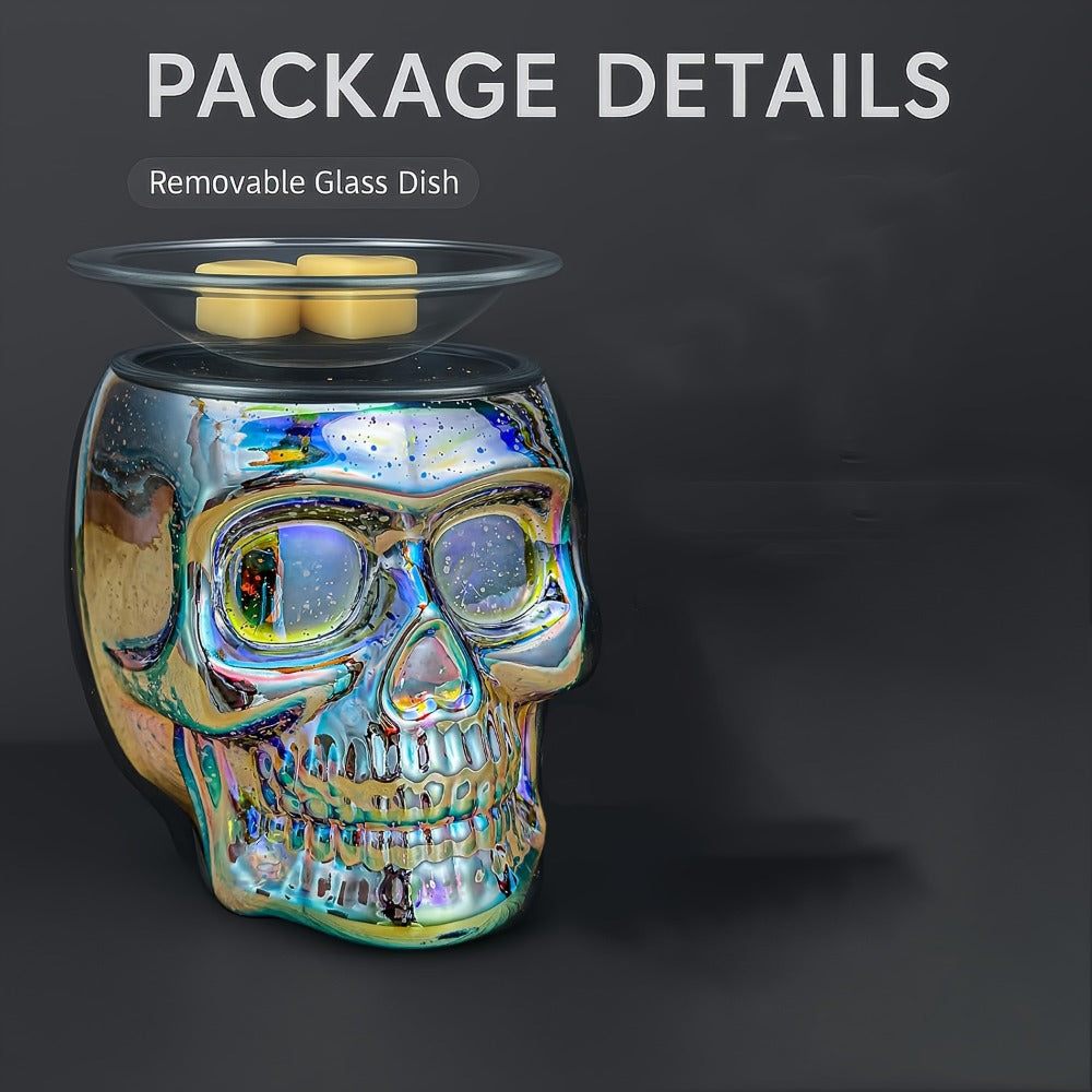3D Glass Skull Electric Wax Melter Warmer – USB Powered PTC Aromatic Wax Burner for Home Decor, Halloween Christmas Holiday Gift