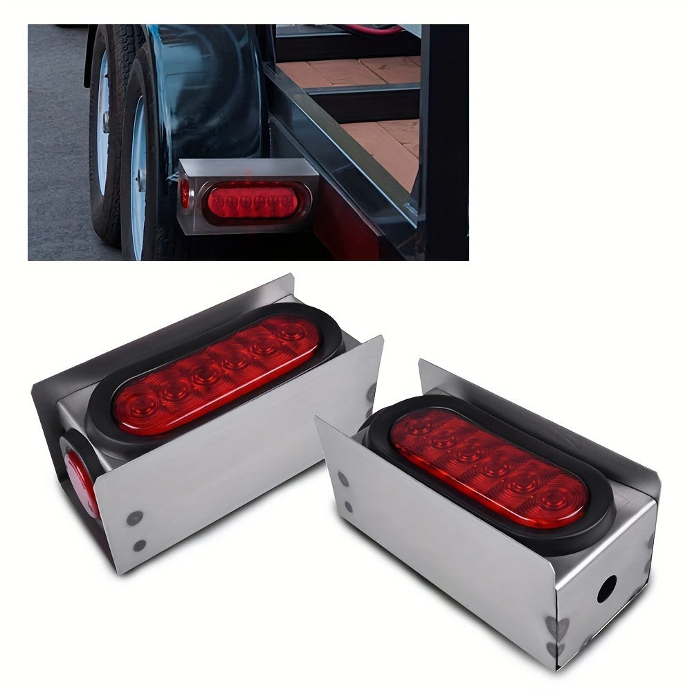 LED Trailer Tail Lights Kit – 6-Inch Oval Rear Lights with Metal Light Box & 2-Inch Amber Round Marker Lights