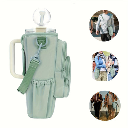 40oz Insulated Water Bottle Carrier Sling Bag with Straw Lid – Hands-Free Dog Walking Bag with Phone Pocket