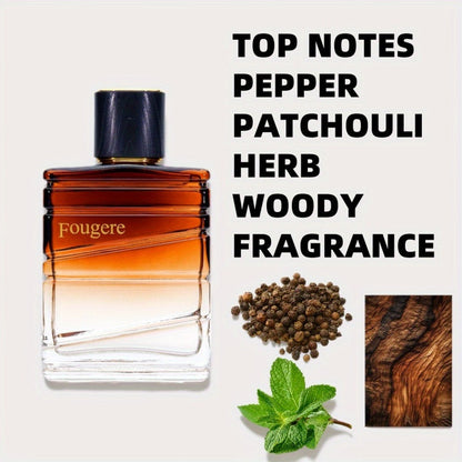 Eau de Toilette Fougere Fragrance for Men 100ml Spray in Amber Gradient Bottle and Dark Cap