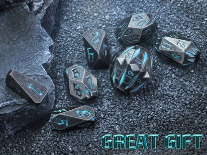 Metal DnD Dice Set 7pcs Glow in the Dark, Stonehenge Zinc Alloy Polyhedral Dice with Display Box