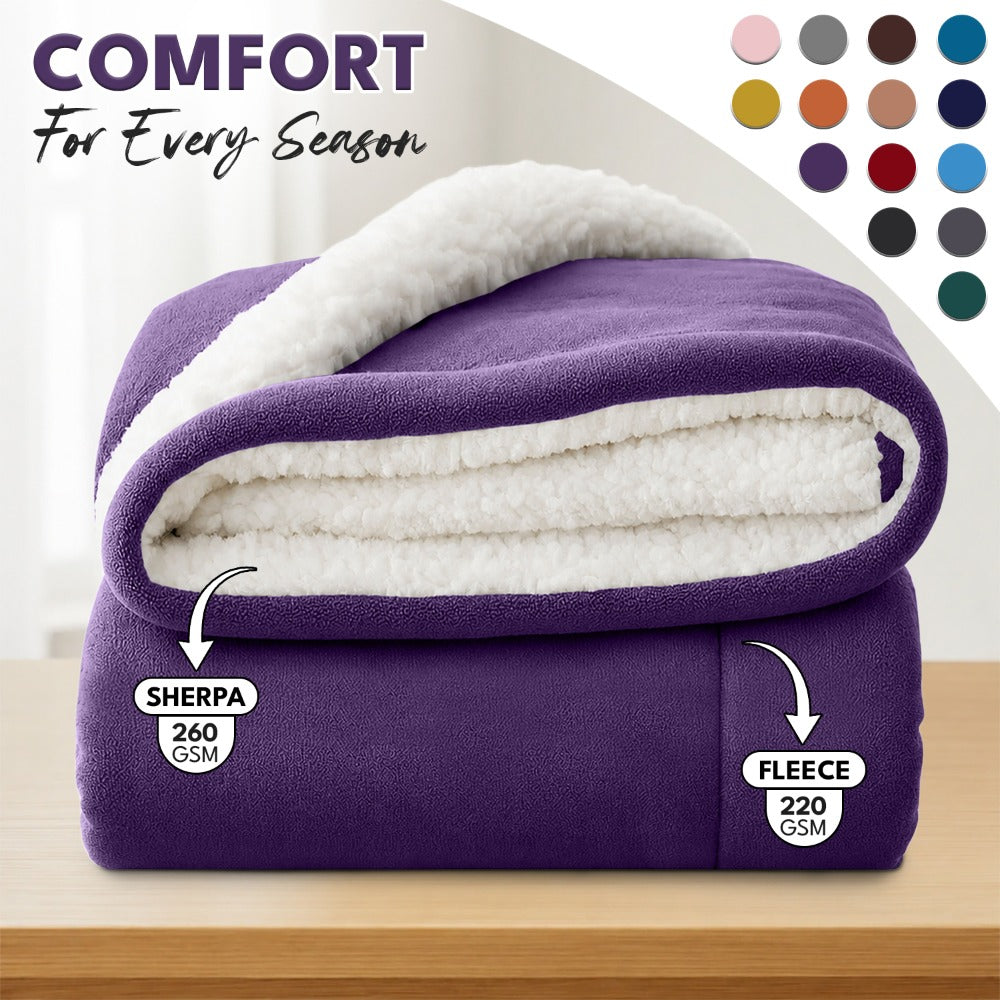Sherpa Flannel Blanket, Double-Layer Ultra Throw for Bed, Sofa & Bedroom Decor, Better Sleep, 14 Colors