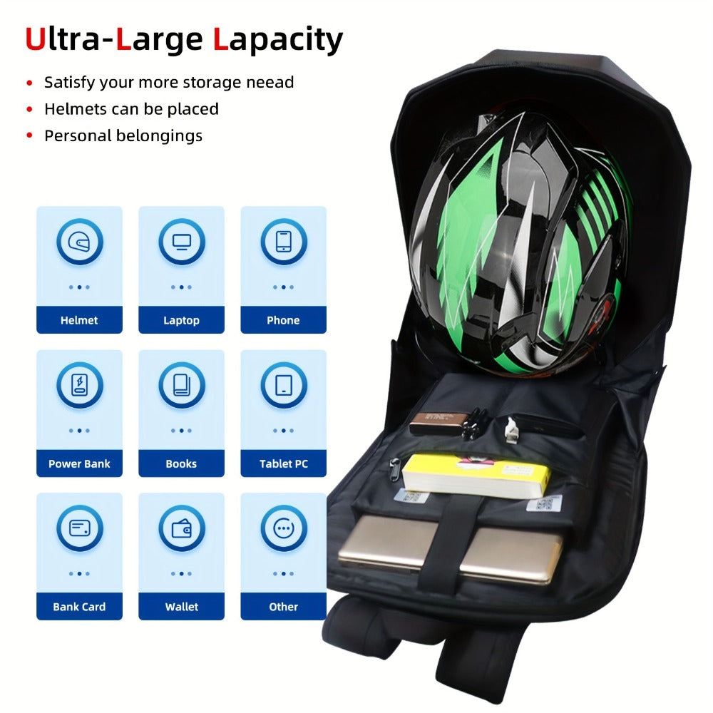LED Motorcycle Backpack with Display Screen, Hard Shell Helmet Bag, USB Charging Port, 48x48 Dot Matrix Smart Riding Backpack