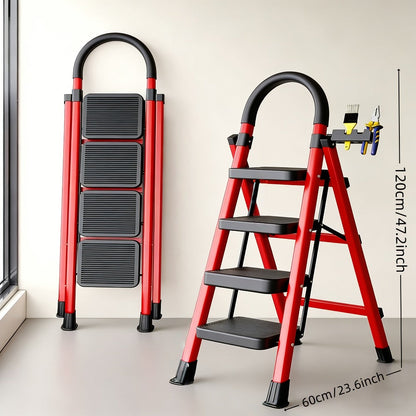 Folding Step Stool Ladder Steel with Anti-Slip Wide Treads & Handrails, Safety Lock, Portable Multi-Step Ladder for Home