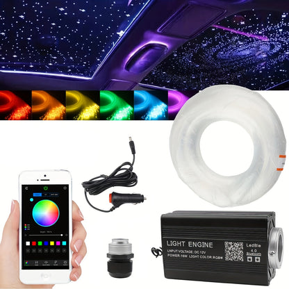 Fiber Optic Star Ceiling Light Kit 1000pcs, 0.5mm x 78.74" RGBW Car Roof Headliner Starlight Kit with App & 24-Key Remote Control