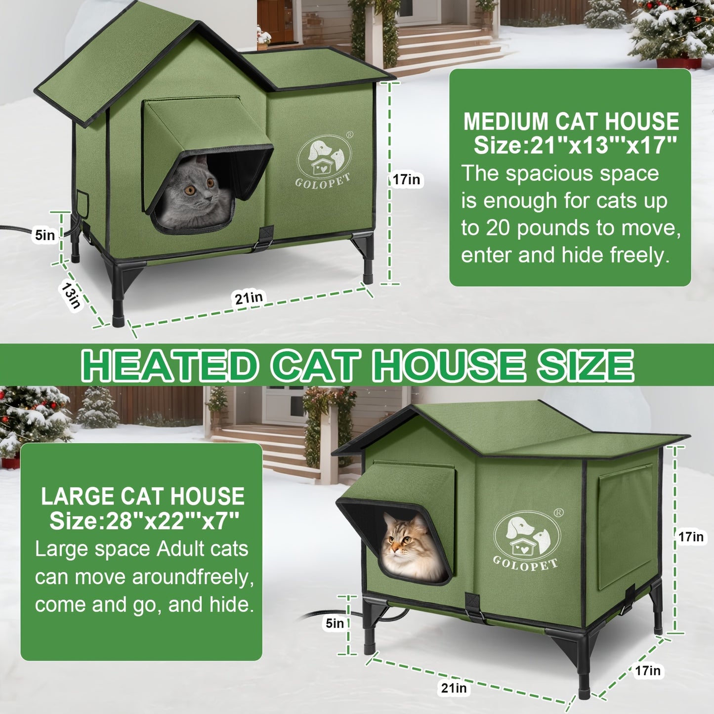 Elevated Cat House & Dog Bed with Detachable Heating Pad – Raised Outdoor Indoor Pet Bed for Cats Small Dogs