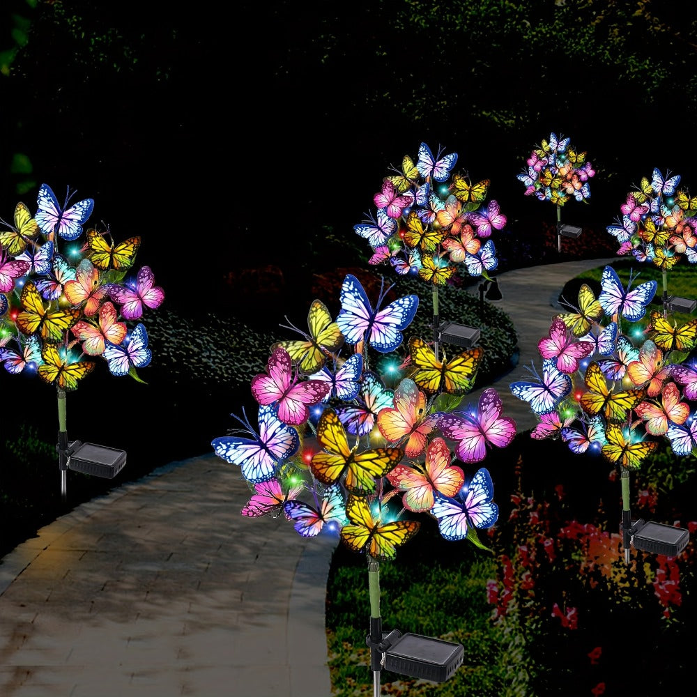 Solar Butterfly Garden Stake Lights Outdoor, 2pcs Colorful LED Solar Powered Lawn Insert Lights for Garden