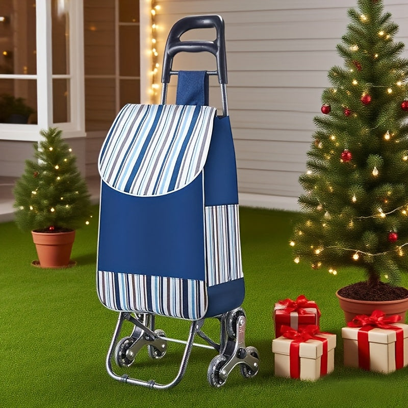 Stair Climbing Shopping Cart with Detachable Hand Truck, Foldable Grocery Trolley with Spacious Polyester Bag for Home Market Transport