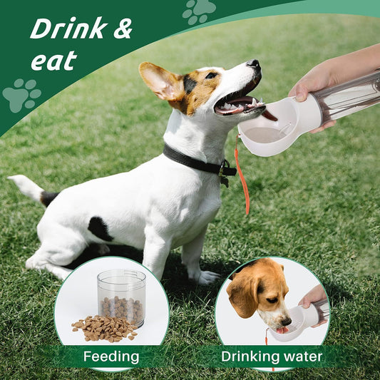 Portable Dog Water Bottle 3-in-1 – Travel Water Dispenser, Food Container & Poop Bag Holder for Dogs, Leak-Proof Silicone & ABS
