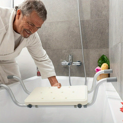 Bath Seat Adjustable Aluminum Shower Chair, Suspended Bathtub Stool with Anti-Slip Handles, Retractable Bath Board for Elderly