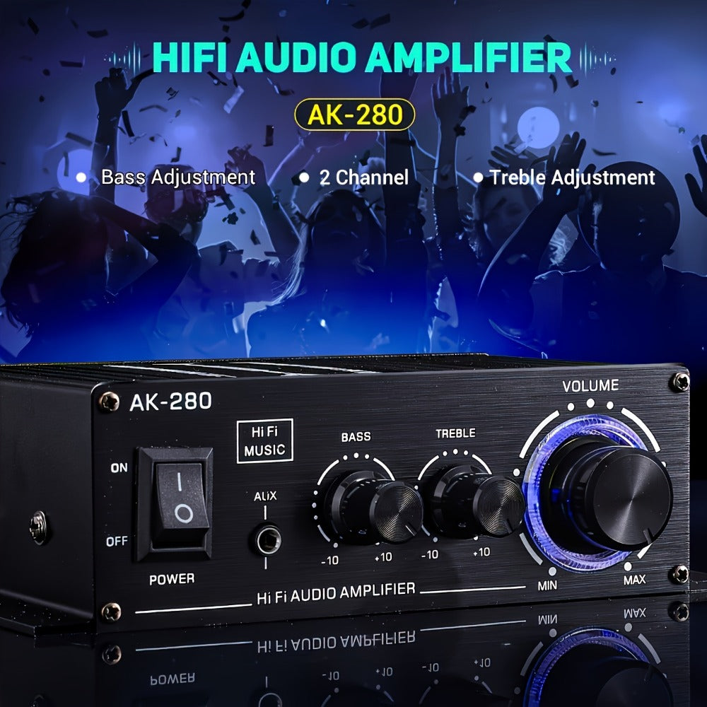 600W Mini HiFi Stereo Power Amplifier, Dual-Channel Class AB Compact Audio Amp, 2.0 Channel, RCA & AUX Input