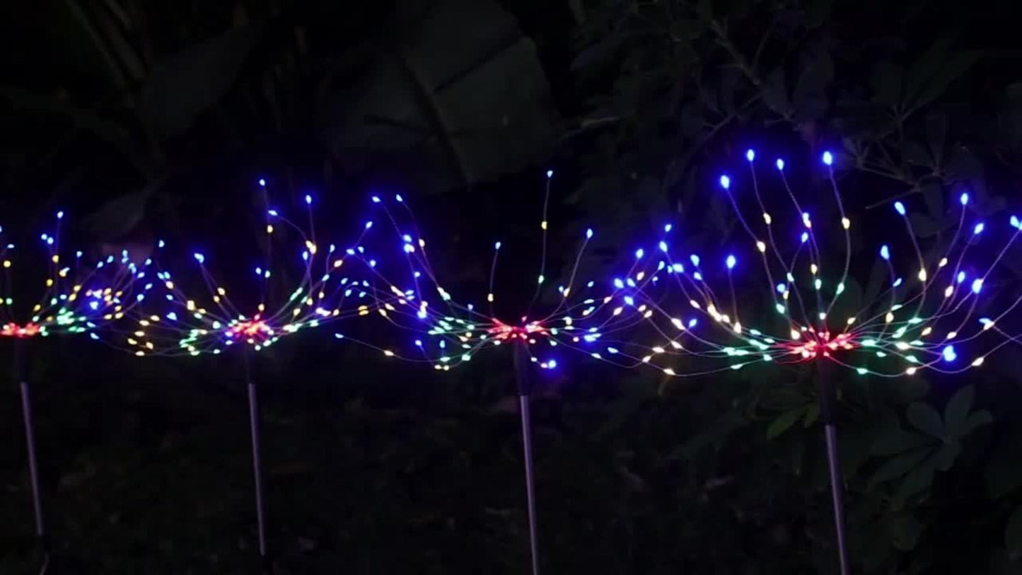 Solar Garden Lights Outdoor Waterproof IP65 – Fireworks Fairy Lights 8 Modes Multi-Color Solar Powered Landscape Decoration for Garden