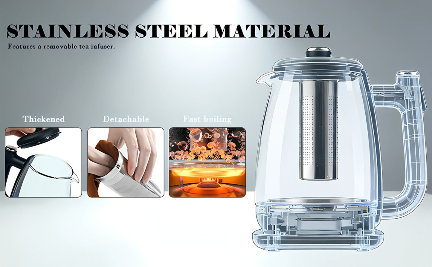 Electric Kettle 1.8L Stainless Steel, Fast Boil with Auto Shut-Off, Boil-Dry Protection, Removable Filter & 360° Swivel Base