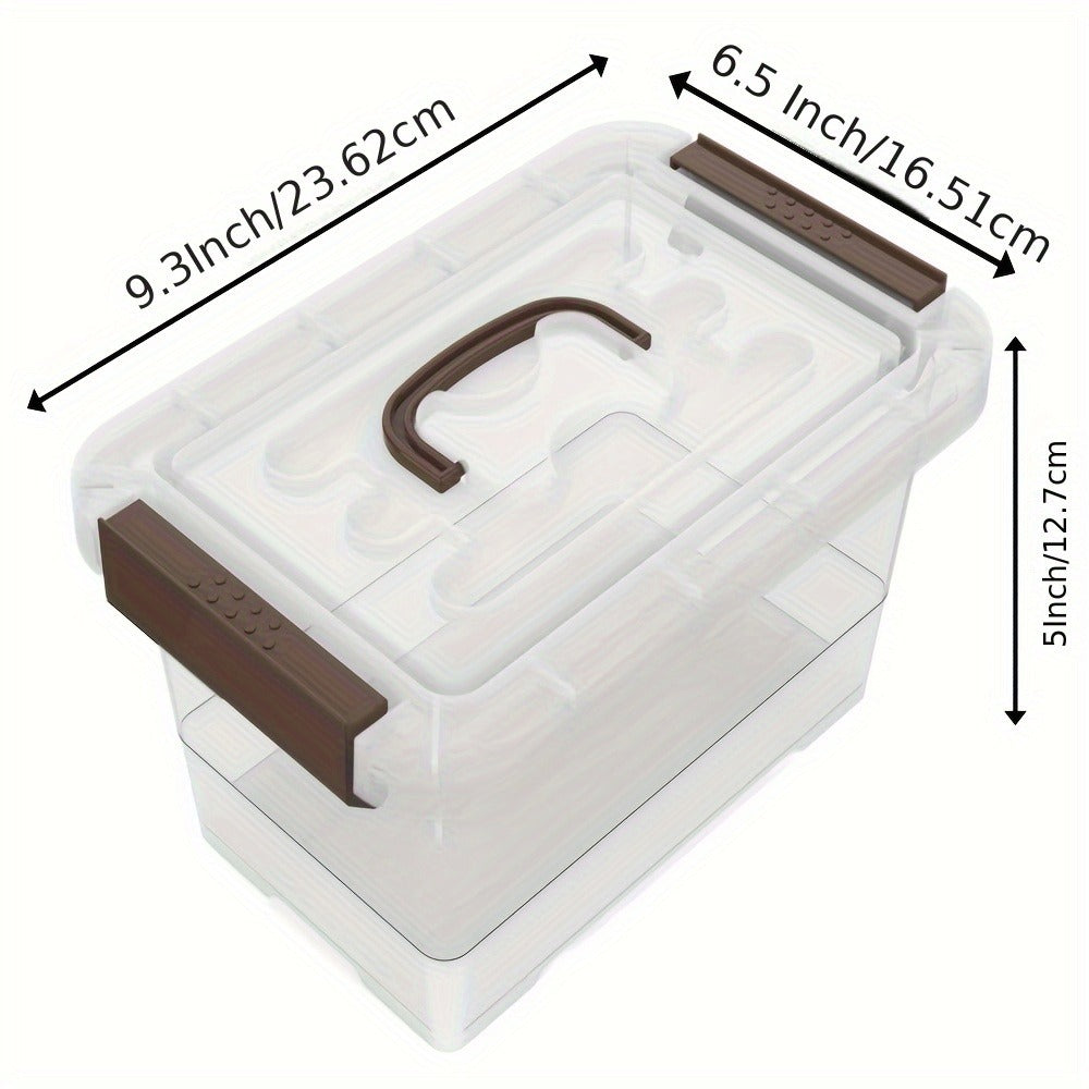 Six-Pack 3.5-Quart Clear Storage Bin Set with Brown Latches, Lid Handles and Stackable Shape