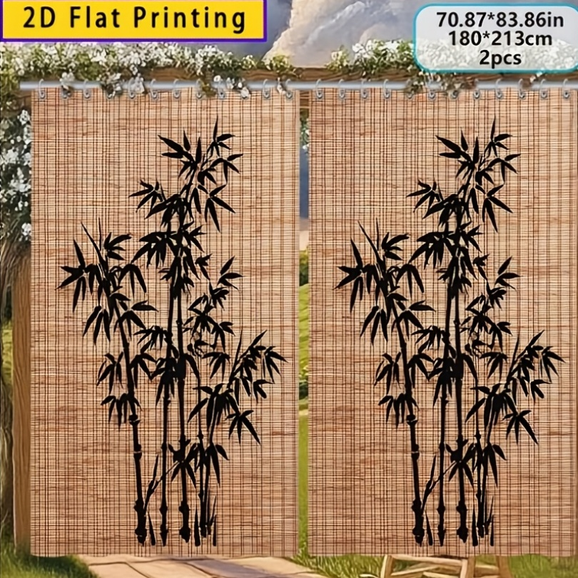 Blackout Curtains Chinese Bamboo Pattern Privacy Panels for Patio Balcony Garden Courtyard Tea Room Outdoor Indoor Minimalist Zen Decor