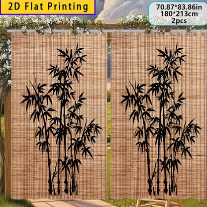 Blackout Curtains Chinese Bamboo Pattern Privacy Panels for Patio Balcony Garden Courtyard Tea Room Outdoor Indoor Minimalist Zen Decor
